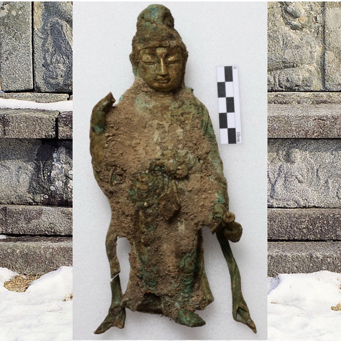 A Buddha statue found at a temple site in Yangyang, Gangwon Province, on Wednesday. (Yonhap)