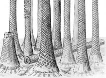 Reconstructed drawing of fossil forest in Svalbard. Credit: Image courtesy of Cardiff University