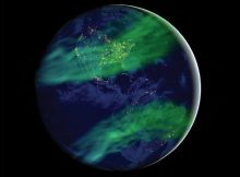 MAGNETIC SHIELD The planet’s magnetic field isn’t on the cusp of a catastrophic flip of the magnetic poles, new lava analysis suggest. A magnetic reversal would weaken Earth’s magnetic field, causing auroras closer to the equator, as seen in this artist’s illustration. HUAPEI WANG/MI