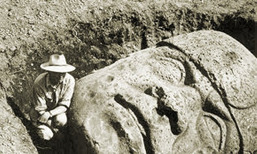 San Lorenzo's Olmec head discovered by M.W. Stirling and his archaeological expedition