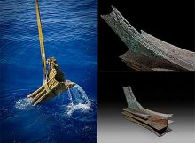 A warship ram is raised from the seabed © RPM Nautical Foundation. Detail of a Warship ram Roman, before 241 BC Bronze. © Soprintendenza per i Beni culturali e ambientali del Mare, Palermo