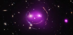 This group of galaxies has been nicknamed the "Cheshire Cat" because of its resemblance to a smiling feline. Image credit: X-ray: NASA/CXC/UA/J.Irwin et al; Optical: NASA/STScI