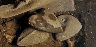 Heart-shaped lead urns found at the excavation site. Image: Rozenn Colleter, Ph.D./INRAP