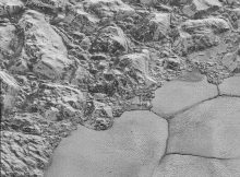 The Mountainous Shoreline of Sputnik Planum: In this highest-resolution image from NASA’s New Horizons spacecraft, great blocks of Pluto’s water-ice crust appear jammed together in the informally named al-Idrisi mountains. "The mountains bordering Sputnik Planum are absolutely stunning at this resolution," said New Horizons science team member John Spencer of the Southwest Research Institute. "The new details revealed here, particularly the crumpled ridges in the rubbly material surrounding several of the mountains, reinforce our earlier impression that the mountains are huge ice blocks that have been jostled and tumbled and somehow transported to their present locations." Credits: NASA/JHUAPL/SwRI