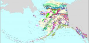 The Alaska Geologic Map shows the generalized geology of the state, each color representing a different type or age of rock. Credit: Frederic Wilson, USGS