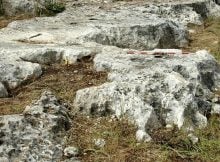 Step-like morphology of the quarrying front on the rocks. Credit: Gabi Laron