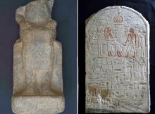 Left: The unidentified statue. Credits: Swiss Institute; Right: The newly discovered stelae. Credits: Swiss Institute