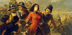 Painting by Adolphe-Alexandre Dillens of Joan of Arc Being Led Away after Her Capture on May 23, 1430