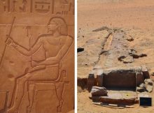 Left: Relief of Sarenput I on a doorjamb outside of his tomb. Image via Wikipedia; Right: The causeway up towards the Qubbet el-Hawa necropolis.