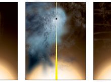 Artist's conception of how the "nearly naked" supermassive black hole originated. Credit: Bill Saxton, NRAO/AUI/NSF.