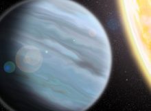 An artist’s rendering of KELT-11b, a “Styrofoam-density” planet recently discovered by Lehigh astronomers that orbits a bright star in the Southern Hemisphere. (Image by Walter Robinson/Lehigh University)