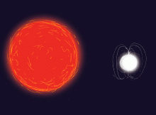 Artist impression depicting winds from a red giant star impacting a neutron star to create prolonged X-ray emission. Such a system is rare: no more than ten are currently known. One was detected “switching on” in X-rays in August 2017, by ESA’s Integral satellite. Credit: ESA