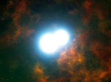 Two white dwarfs in a binary system can spiral toward each other and merge, initiating a supernova explosion. Image: ESO/L. Calçada