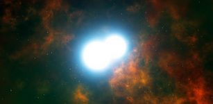 Two white dwarfs in a binary system can spiral toward each other and merge, initiating a supernova explosion. Image: ESO/L. Calçada