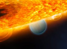 his is an artist's impression of the Jupiter-size extrasolar planet, HD 189733b, being eclipsed by its parent star. Astronomers using the Hubble Space Telescope have measured carbon dioxide and carbon monoxide in the planet's atmosphere. The planet is a "hot Jupiter," which is so close to its star that it completes an orbit in only 2.2 days. The planet is too hot for life as we know it. But under the right conditions, on a more Earth-like world, carbon dioxide can indicate the presence of extraterrestrial life. This observation demonstrates that chemical biotracers can be detected by space telescope observations. Credits: ESA, NASA, M. Kornmesser (ESA/Hubble), and STScI