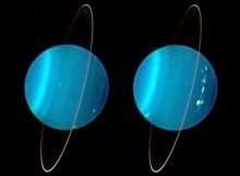 A 2004 infrared composite image of the two hemispheres of Uranus obtained with Keck Telescope adaptive optics. Credit: Lawrence Sromovsky, University of Wisconsin-Madison/W.W. Keck Observatory.