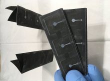 Researchers harnessed bacteria to power these paper batteries. Credit: Seokheun Choi