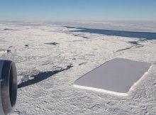 2 rectangular iceberg photographed from an IceBridge flight on 16 Oct 2018 Credits: NASA/Jeremy Harbeck