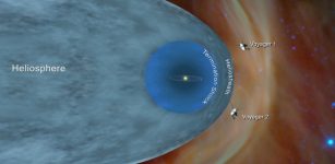 This illustration shows the position of NASA’s Voyager 1 and Voyager 2 probes, outside of the heliosphere, a protective bubble created by the Sun that extends well past the orbit of Pluto. Credit: NASA/JPL-Caltech