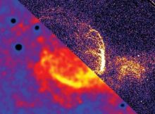 A composite image of Liverpool Telescope data (bottom left) and Hubble Space Telescope data (top right) of the nova super-remnant.M31N 2008-12a is in the centre. Image Credit: Matt Darnley, LJMU