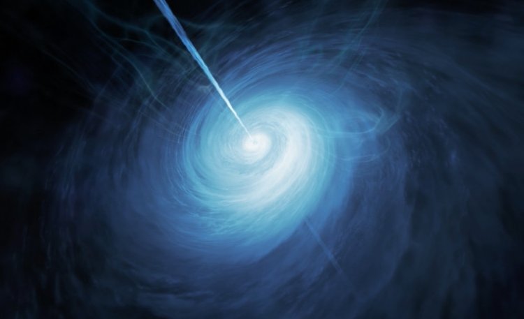 This artist's impression shows how J043947.08+163415.7, a very distant quasar powered by a supermassive black hole, may look close up. This object is by far the brightest quasar yet discovered in the early universe. Credit: ESA/HUBBLE, NASA, M. KORNMESSER