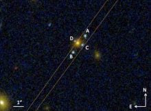 A new Einstein cross had been discovered, named J2211-0350 according to its coordinates on the sky. The object acting as a lens turns out to be an elliptical galaxy located at a distance of approximately 7 billion light years