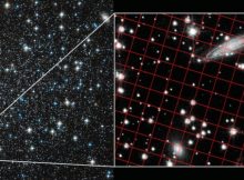 On the left is a Hubble Space Telescope image of a portion of the globular star cluster NGC 5466. On the right, Hubble images taken ten years apart were compared to clock the cluster's velocity. A grid in the background helps to illustrate the stellar motion in the foreground cluster (located 52,000 light-years away). Notice that background galaxies (top right of center, bottom left of center) do not appear to move because they are so much farther away, many millions of light-years. Credits: NASA, ESA and S.T. Sohn and J. DePasquale (STScI)