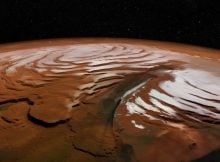 A vertically exaggerated view of Mars’ north polar cap