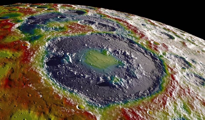 A high-resolution free-air gravity map based on data returned from NASA's Gravity Recovery and Interior Laboratory mission, overlaid on terrain based on NASA's Lunar Reconnaissance Orbiter altimeter and camera data.