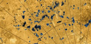 Radar images from NASA's Cassini spacecraft reveal many lakes on Titan's surface, some filled with liquid, and some appearing as empty depressions. Image credit: NASA/JPL-Caltech/ASI/USGS