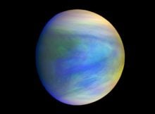 A composite image of the planet Venus as seen by the Japanese probe Akatsuki. IMAGE FROM THE AKATSUKI ORBITER, BUILT BY INSTITUTE OF SPACE AND ASTRONAUTICAL SCIENCE/JAPAN AEROSPACE EXPLORATION AGENCY