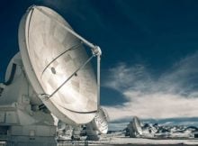 The ALMA antennas, located in the Atacama Desert in Chile, are the most precise antennas ever built. They can capture radio waves that travel billions of light-years. Photo courtesy of ALMA.