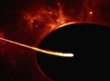 An artist’s depiction of a star close to a rapidly spinning supermassive black hole. The gravitational pull of the black hole rips the star apart in what is known as a tidal disruption event. Astronomers at Ohio State, the Carnegie Observatories and NASA today announced the most detailed sighting yet of a tidal disruption event, using the ASAS-SN telescope system – managed by Ohio State – and cameras on NASA’s Transiting Exoplanet Survey Satellite. Image via Wikimedia Commons.