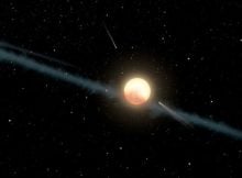 A new study suggests that chunks of an exomoon’s dusty outer layers of ice, gas, and carbonaceous rock may be accumulating in a disk surrounding Tabby’s Star, blocking the star’s light and making it appear to gradually fade. (Photo: NASA/JPL-Caltech)