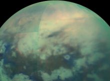 infrared view of Saturn's moon Titan from NASA's Cassini spacecraft, acquired during the mission's ''T-114'' flyby on Nov. 13, 2015.