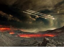 Artist’s concept of meteors impacting ancient Earth. Some scientists think such impacts may have delivered water and other molecules useful to emerging life on Earth. Credits: NASA's Goddard Space Flight Center Conceptual Image Lab