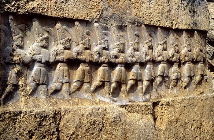 Twelve Hittite gods of the underworld in the nearby Yazilikaya, a sanctuary of Hattusha.