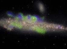 Composite image of the galaxy NGC 4631, the "Whale Galaxy," revealing large magnetic structures. Credit: Jayanne English of the University of Manitoba, with NRAO VLA radio data from Silvia Carolina Mora-Partiarroyo and Marita Krause of the Max-Planck Institute for Radio Astronomy