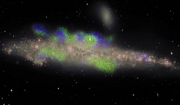 Composite image of the galaxy NGC 4631, the "Whale Galaxy," revealing large magnetic structures. Credit: Jayanne English of the University of Manitoba, with NRAO VLA radio data from Silvia Carolina Mora-Partiarroyo and Marita Krause of the Max-Planck Institute for Radio Astronomy