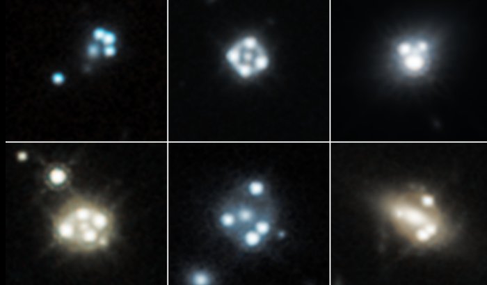 Quasars are all distorted through gravitational lensing, appearing as four spots of lightNASA, ESA, A. Nierenberg, JPL and T. Treu, UCLA)