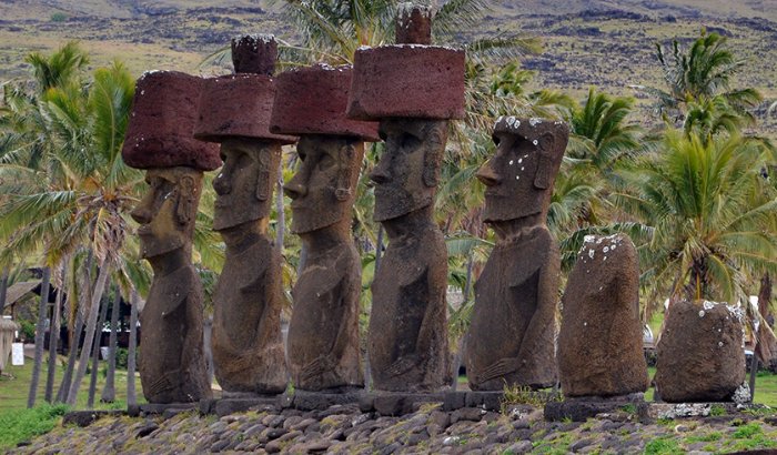 Ahu Nau Nau, a cultural and religious site built by Rapa Nui society on Easter Island's Anakena beach, was among 11 sites where previously gathered data were examined as part of the new study led by the University of Oregon doctoral candidate Robert DiNapoli. The site is located on the north shore of Easter Island. Credit: Robert DiNapoli