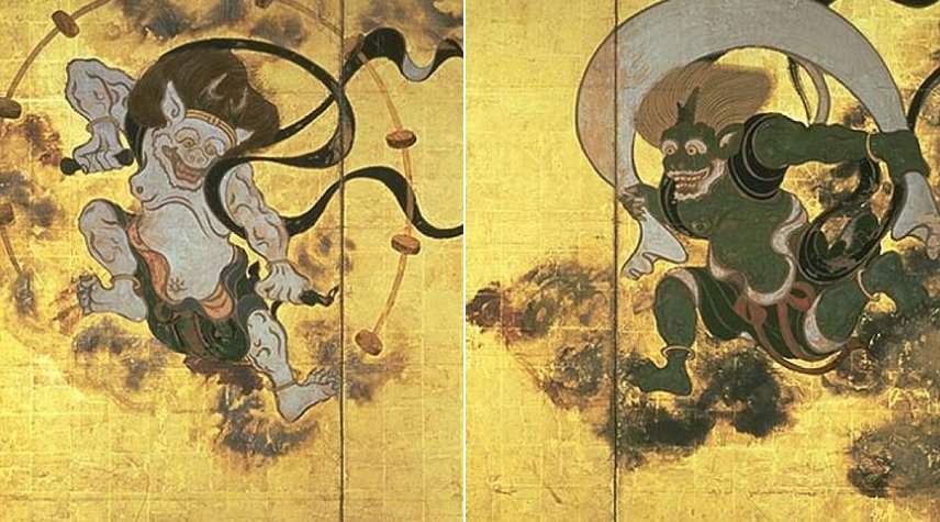 Raijin: Shinto God Of Thunder And Lightning With Three Fingers Representing Past, Present And Future