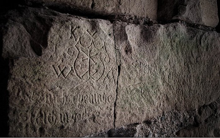 A unique inscription from the second half of the 16th century found in Cēsis Castle, in central Latvia. Image credit: LSM.LV