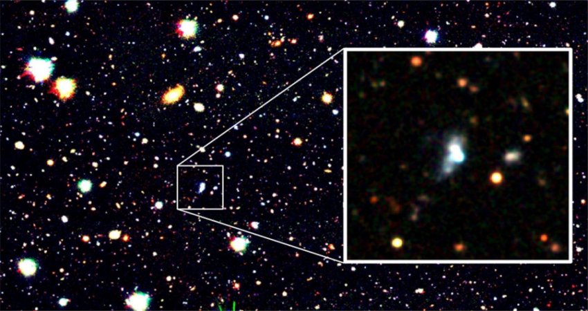 Image of HSC J1631+4426 discovered by the international team with the Subaru Telescope. HSC J1631+4426 broke the record for the lowest oxygen abundance. (Image Credit: NAOJ/Kojima et al.)