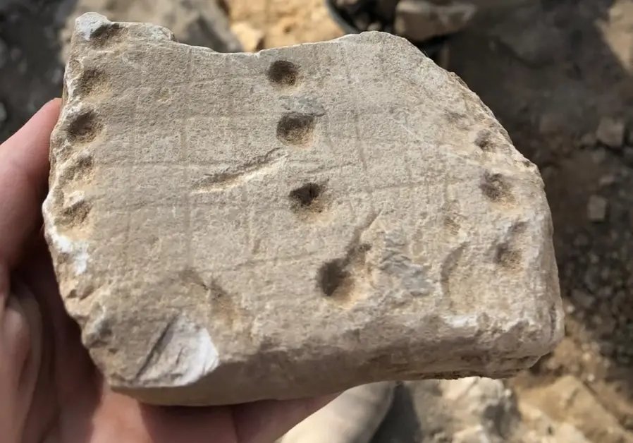 Another game found at the site was called “Hounds and Jackals,” or “58 Holes". Credit: Emil Aladjem/Israel Antiquities Authority