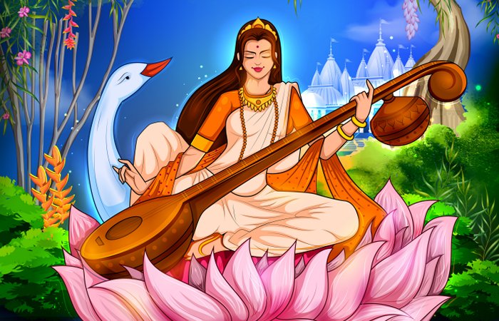 Saraswati - Hindu Goddess Of Knowledge, Learning And Vedic Symbol Of Speech, Vach