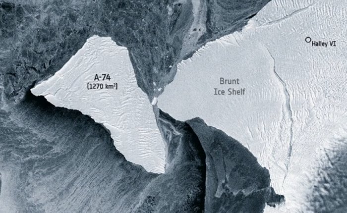 A-74 iceberg near collision with Brunt Ice Shelf