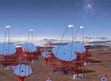 This image illustrates all three classes of the telescopes planned for the southern hemisphere at ESO's Paranal Observatory, as viewed from the centre of the array.