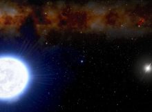 Artist's impression of an evolving white dwarf and millisecond pulsar binary system.