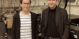 Carina Belvin (left) and Edoardo Baldini work in the MIT lab of Professor Nuh Gedik. Photo Credit: Tianchuang Luo